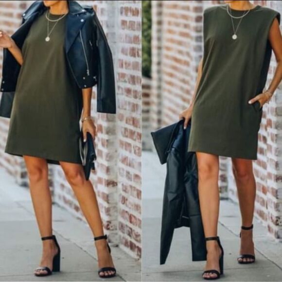 ET CLET Los Angeles Padded Shoulder Pocket Muscle Shirt Dress M - Picture 7 of 7